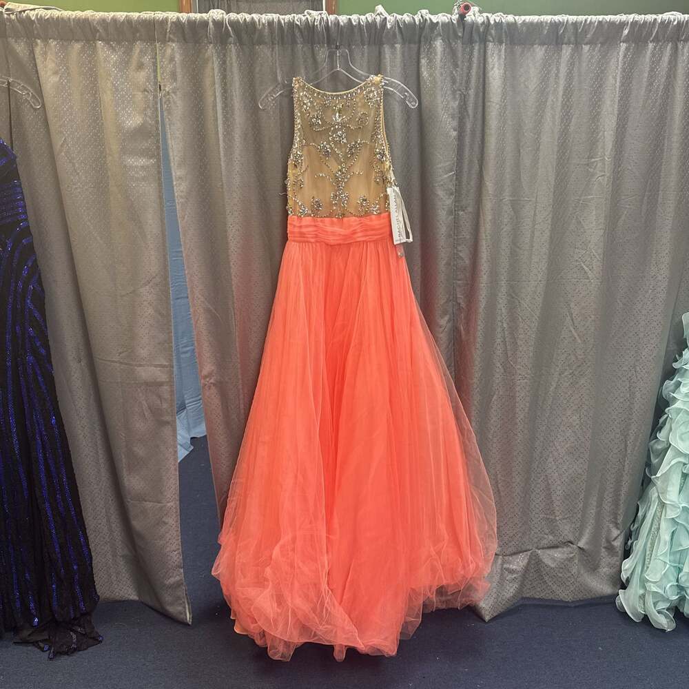 Rachel Allen   Hot Coral Beaded  Ball Gown size 10